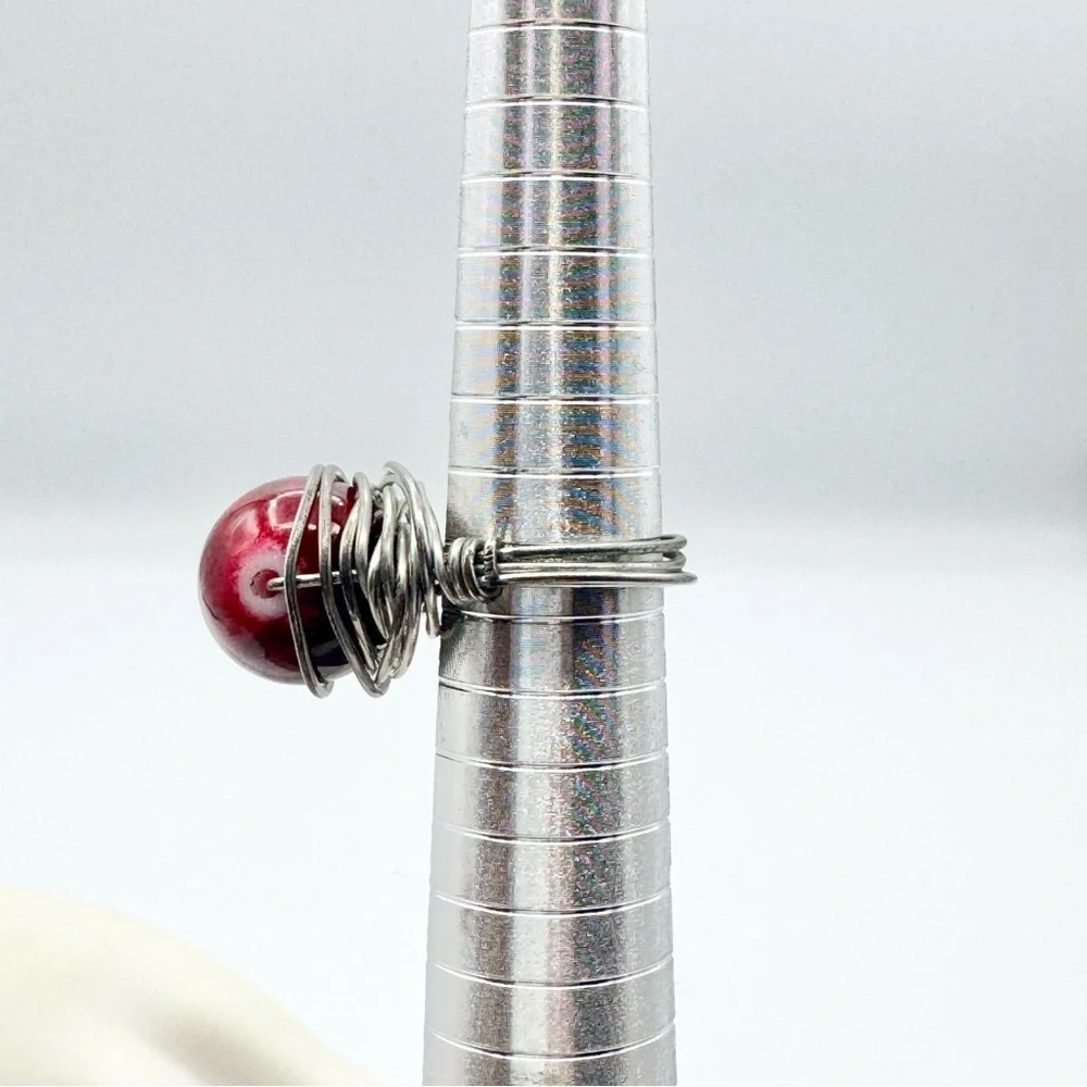 Garnet Bauble Wire Wrapped Handmade Ring 6-6.5